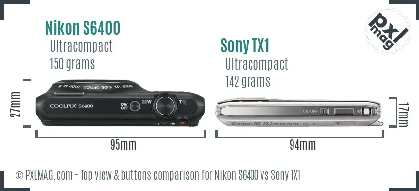 Nikon S6400 vs Sony TX1 top view buttons comparison