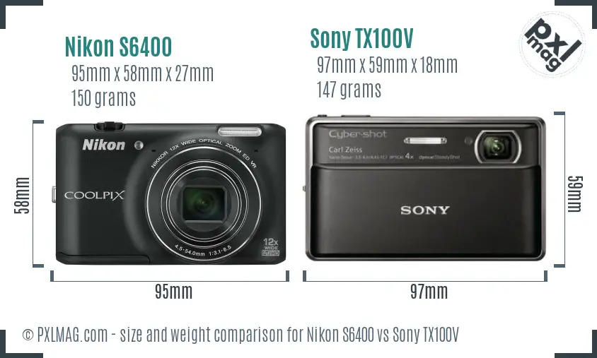 Nikon S6400 vs Sony TX100V size comparison