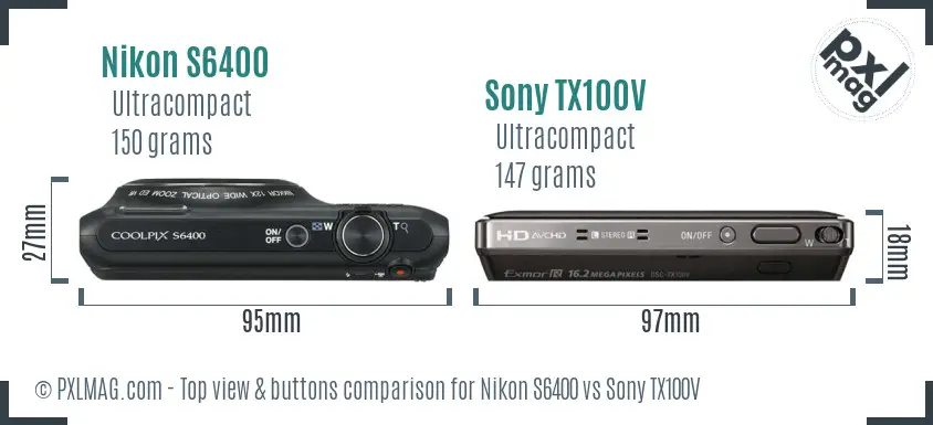 Nikon S6400 vs Sony TX100V top view buttons comparison