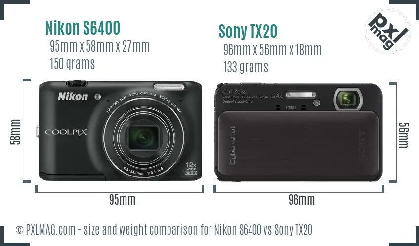 Nikon S6400 vs Sony TX20 size comparison