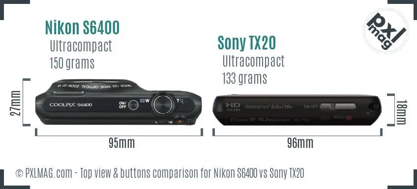 Nikon S6400 vs Sony TX20 top view buttons comparison