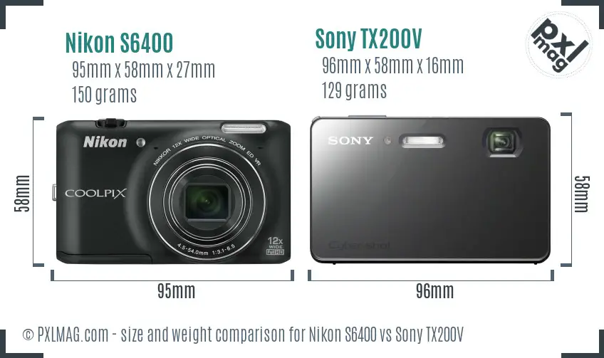 Nikon S6400 vs Sony TX200V size comparison
