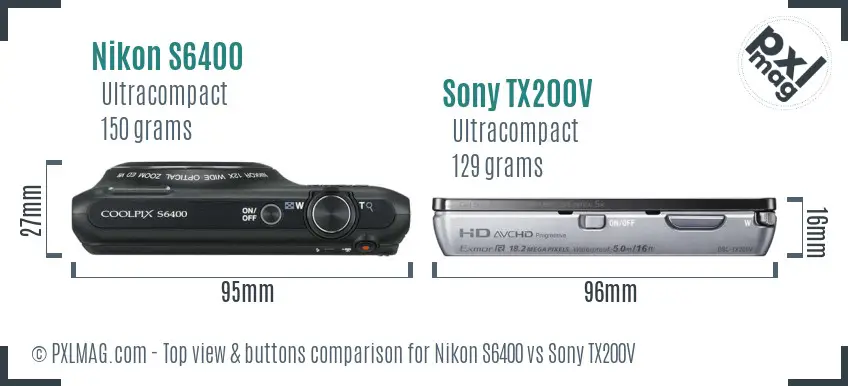 Nikon S6400 vs Sony TX200V top view buttons comparison