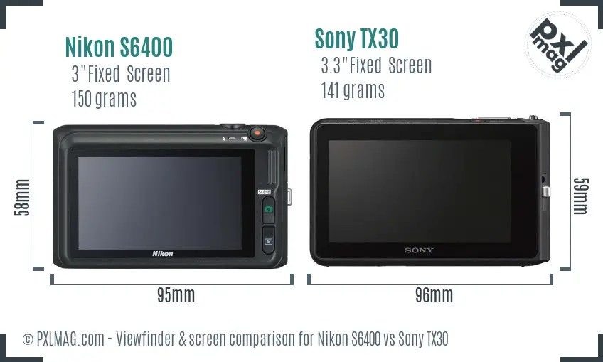 Nikon S6400 vs Sony TX30 Screen and Viewfinder comparison