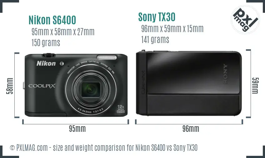 Nikon S6400 vs Sony TX30 size comparison