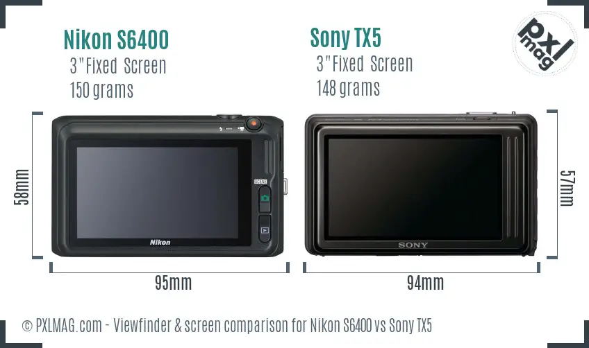 Nikon S6400 vs Sony TX5 Screen and Viewfinder comparison