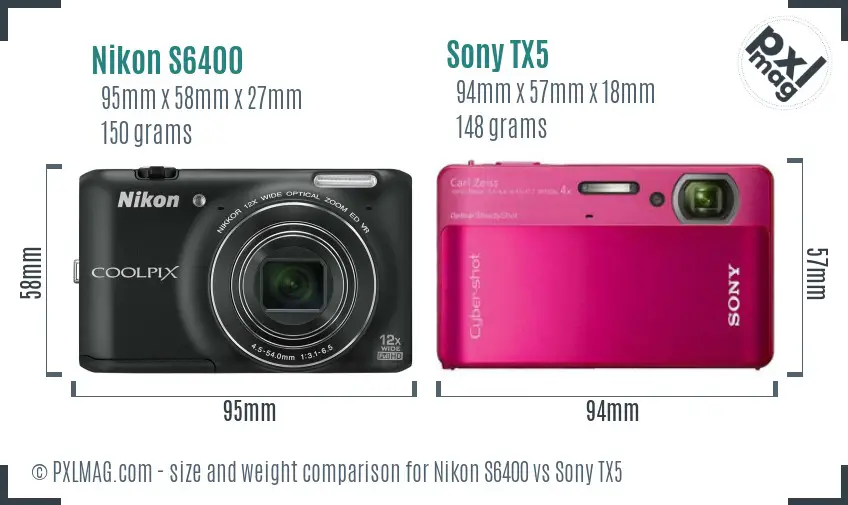 Nikon S6400 vs Sony TX5 size comparison