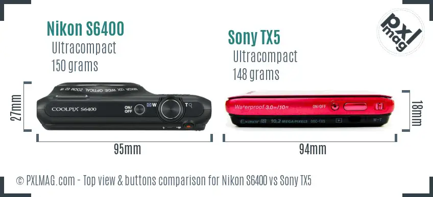 Nikon S6400 vs Sony TX5 top view buttons comparison