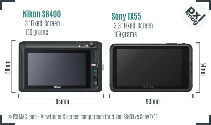 Nikon S6400 vs Sony TX55 Screen and Viewfinder comparison