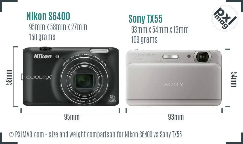 Nikon S6400 vs Sony TX55 size comparison