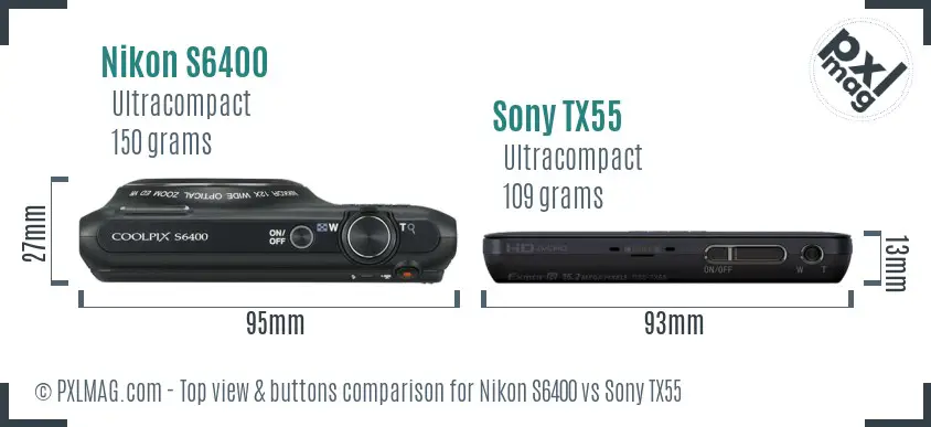 Nikon S6400 vs Sony TX55 top view buttons comparison