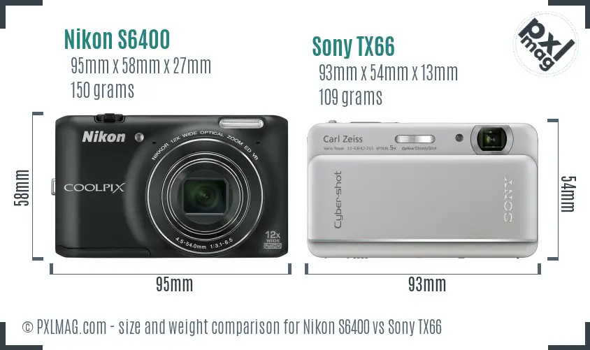 Nikon S6400 vs Sony TX66 size comparison