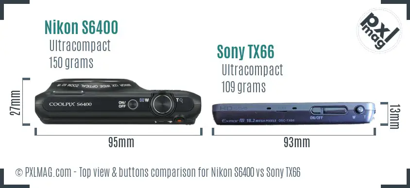 Nikon S6400 vs Sony TX66 top view buttons comparison