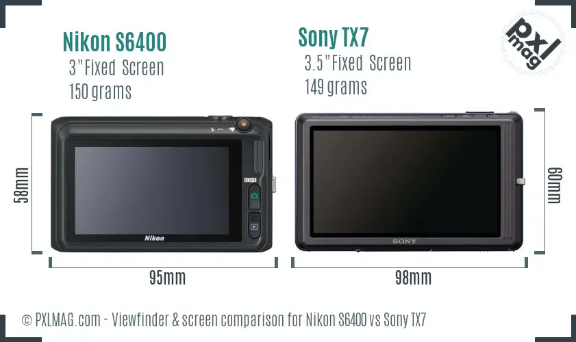 Nikon S6400 vs Sony TX7 Screen and Viewfinder comparison