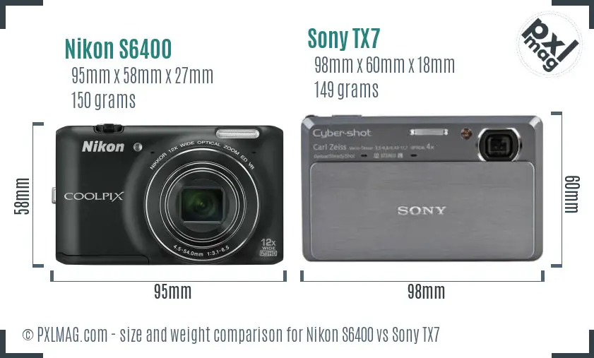 Nikon S6400 vs Sony TX7 size comparison