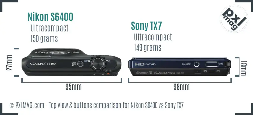 Nikon S6400 vs Sony TX7 top view buttons comparison