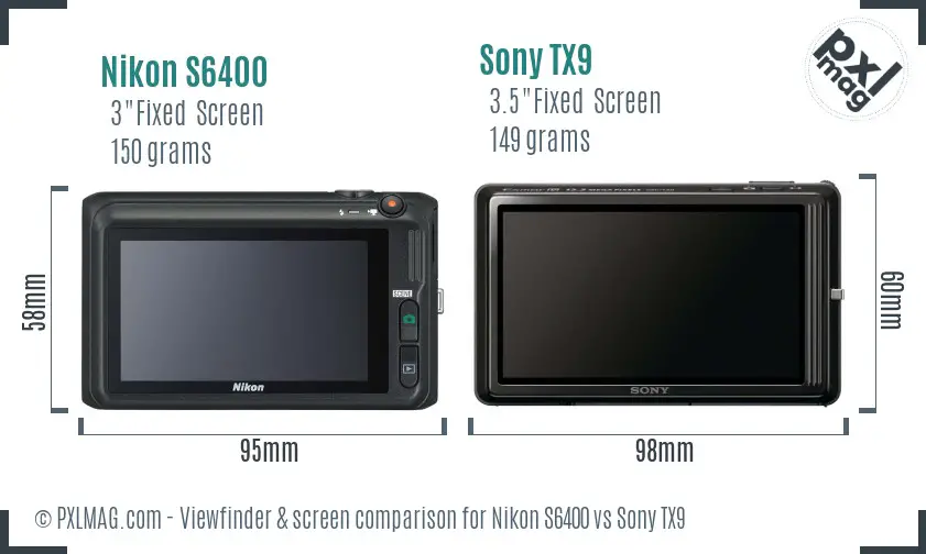 Nikon S6400 vs Sony TX9 Screen and Viewfinder comparison