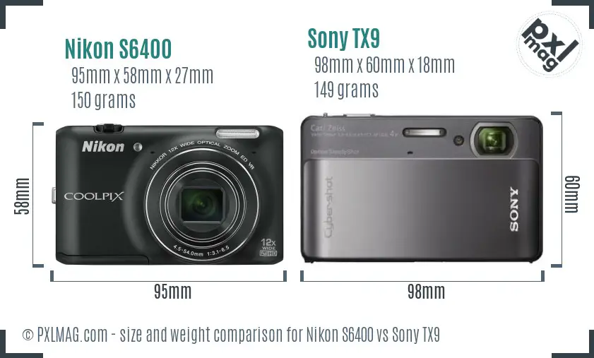 Nikon S6400 vs Sony TX9 size comparison