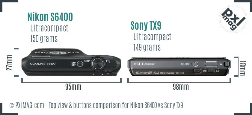 Nikon S6400 vs Sony TX9 top view buttons comparison