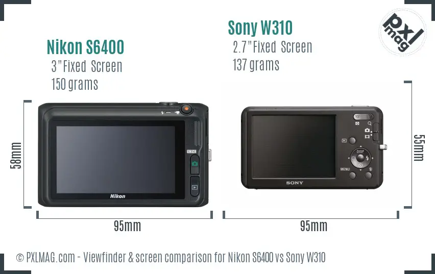 Nikon S6400 vs Sony W310 Screen and Viewfinder comparison