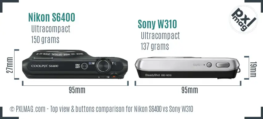 Nikon S6400 vs Sony W310 top view buttons comparison