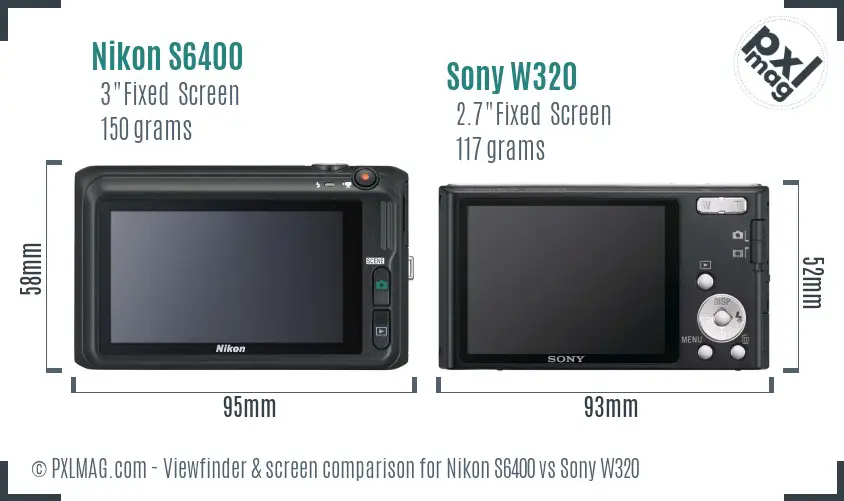 Nikon S6400 vs Sony W320 Screen and Viewfinder comparison