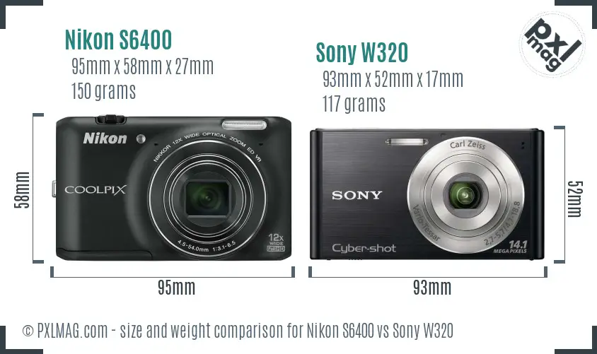 Nikon S6400 vs Sony W320 size comparison