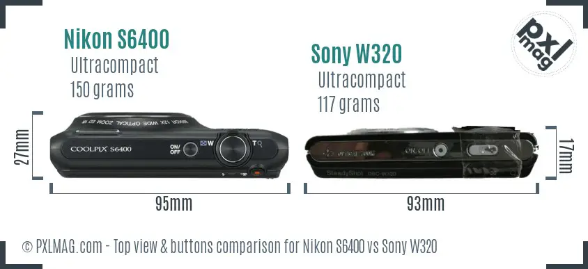 Nikon S6400 vs Sony W320 top view buttons comparison