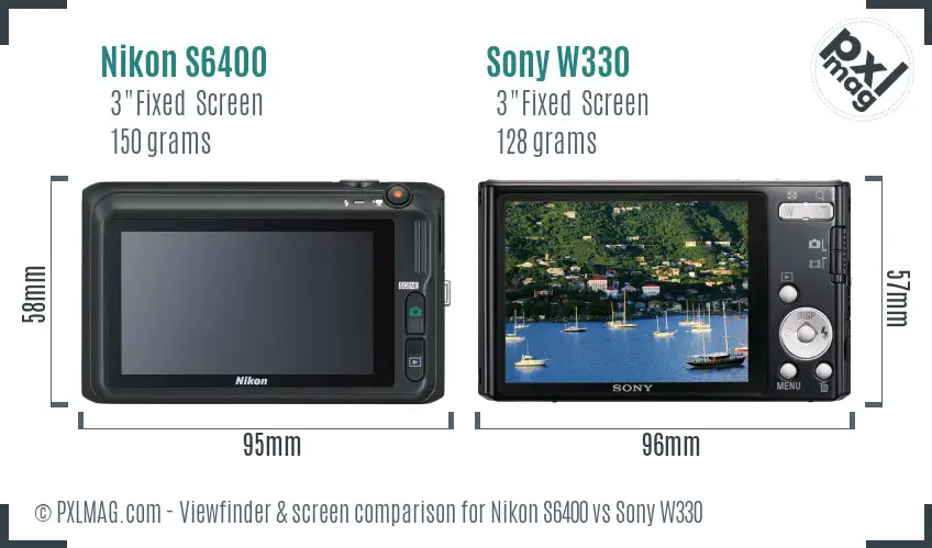 Nikon S6400 vs Sony W330 Screen and Viewfinder comparison