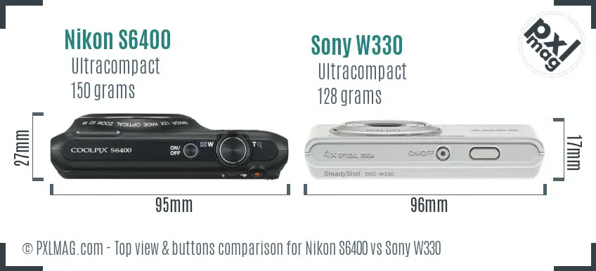 Nikon S6400 vs Sony W330 top view buttons comparison