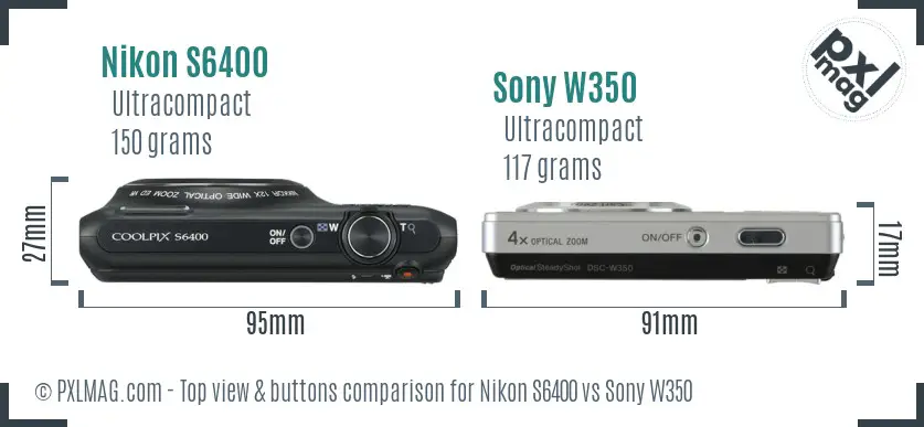 Nikon S6400 vs Sony W350 top view buttons comparison Nikon S6400 vs Sony W350 top view buttons comparison