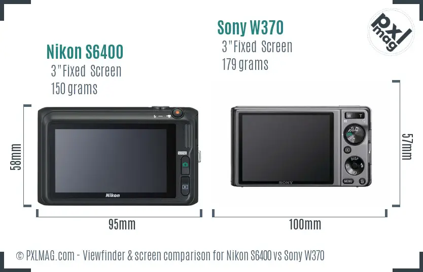 Nikon S6400 vs Sony W370 Screen and Viewfinder comparison