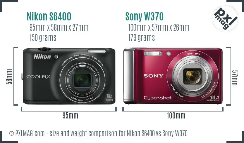 Nikon S6400 vs Sony W370 size comparison