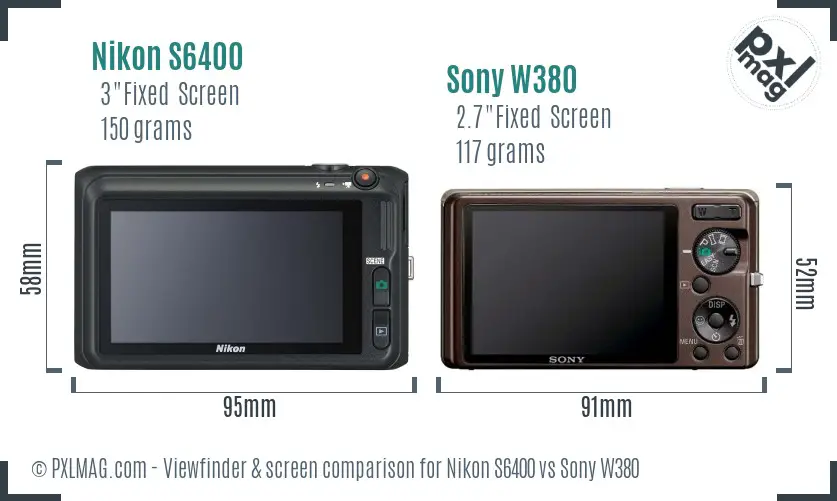 Nikon S6400 vs Sony W380 Screen and Viewfinder comparison Nikon S6400 vs Sony W380 Screen and Viewfinder comparison