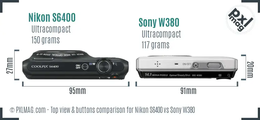 Nikon S6400 vs Sony W380 top view buttons comparison Nikon S6400 vs Sony W380 top view buttons comparison