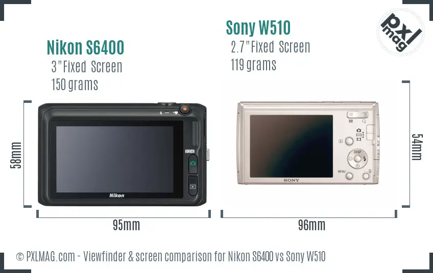 Nikon S6400 vs Sony W510 Screen and Viewfinder comparison