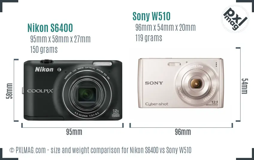 Nikon S6400 vs Sony W510 size comparison