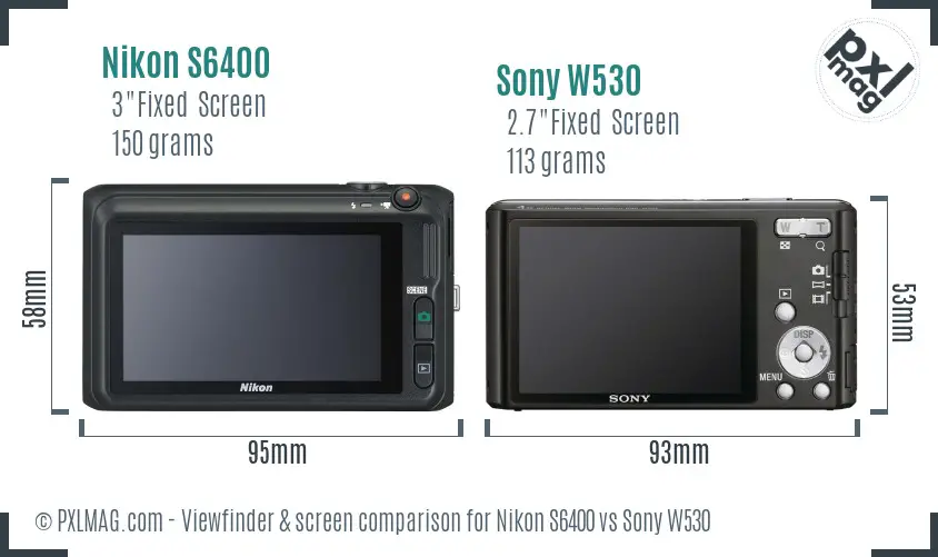 Nikon S6400 vs Sony W530 Screen and Viewfinder comparison