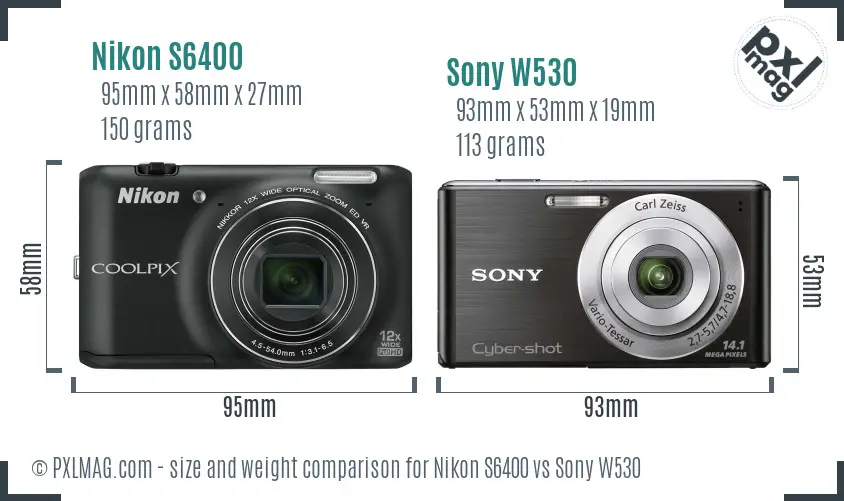 Nikon S6400 vs Sony W530 size comparison