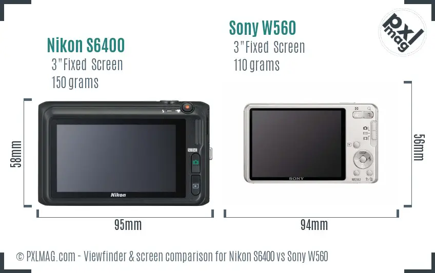 Nikon S6400 vs Sony W560 Screen and Viewfinder comparison