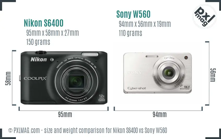 Nikon S6400 vs Sony W560 size comparison