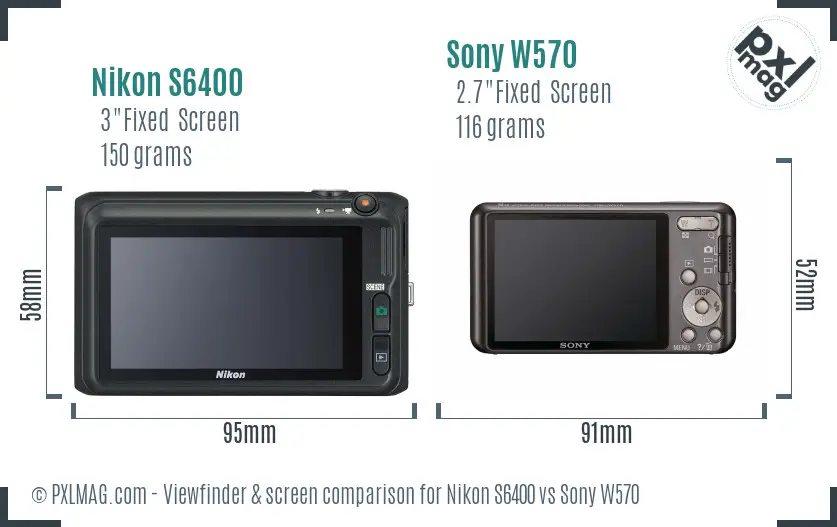 Nikon S6400 vs Sony W570 Screen and Viewfinder comparison