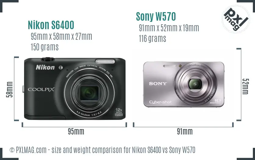 Nikon S6400 vs Sony W570 size comparison