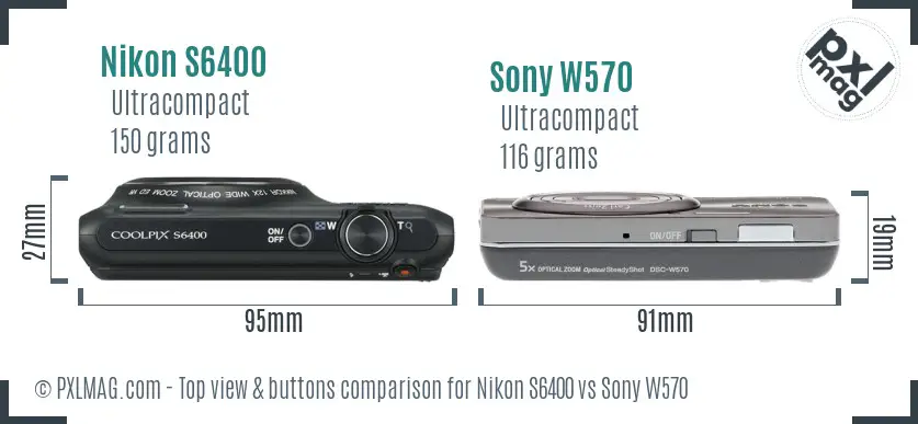 Nikon S6400 vs Sony W570 top view buttons comparison