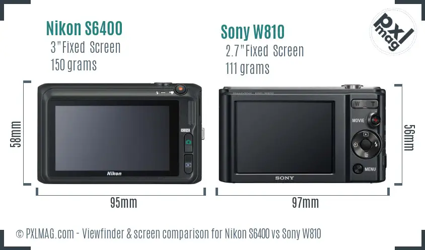 Nikon S6400 vs Sony W810 Screen and Viewfinder comparison