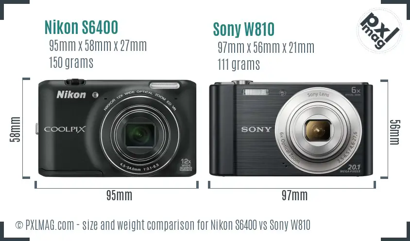 Nikon S6400 vs Sony W810 size comparison