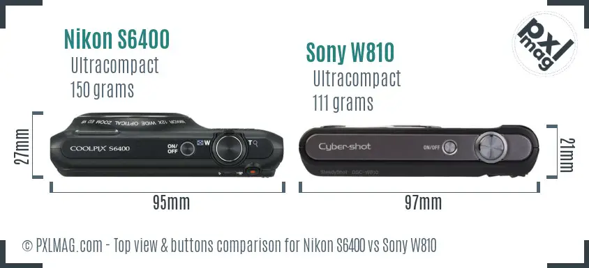 Nikon S6400 vs Sony W810 top view buttons comparison