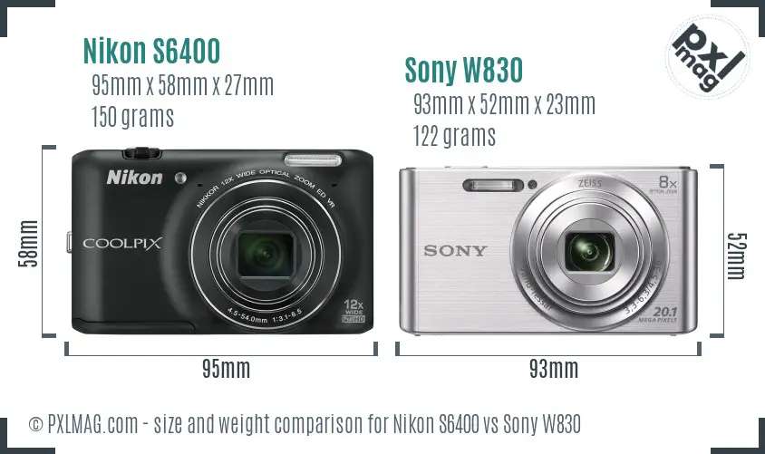 Nikon S6400 vs Sony W830 size comparison