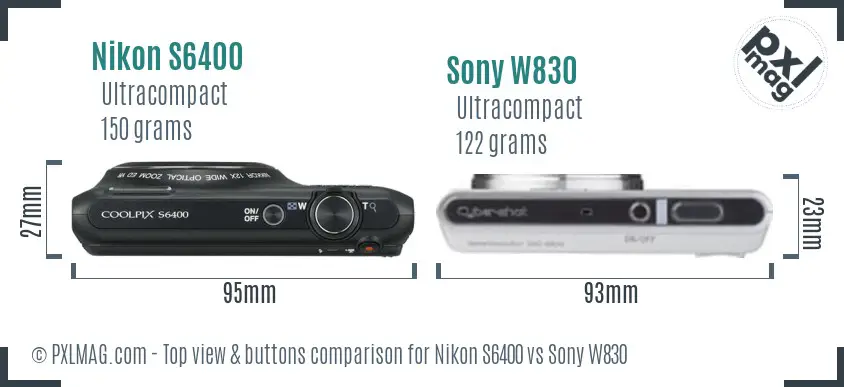 Nikon S6400 vs Sony W830 top view buttons comparison