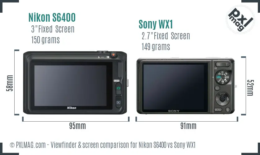 Nikon S6400 vs Sony WX1 Screen and Viewfinder comparison